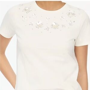 J. Crew Factory Ivory Short Sleeve Tee with Floral Accents